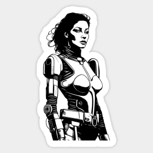 Cyborg Girl Retro Cartoon Sticker